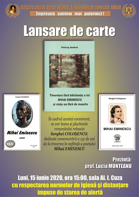 Lansare de carte: Tinerețea fără bătrânețe a lui Mihai Eminescu și viața sa fără de moarte